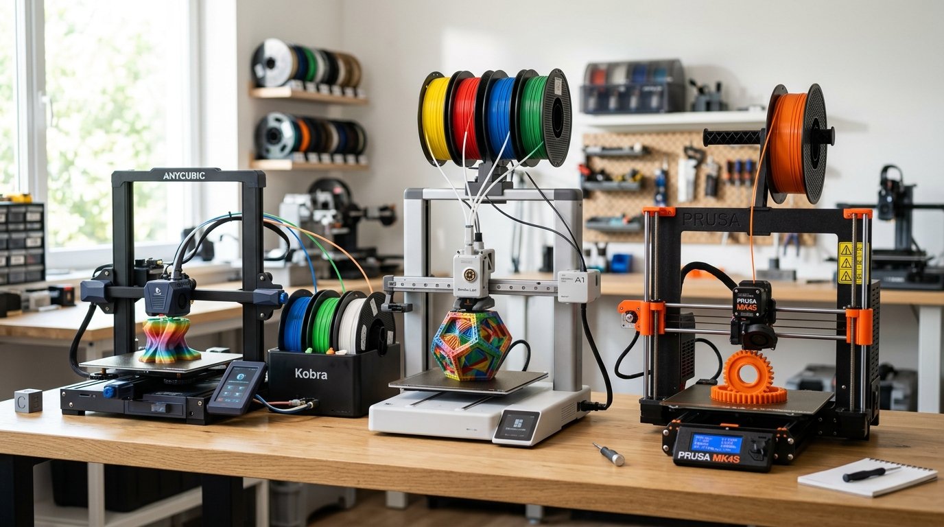Anycubic Kobra 3 Combo vs Bambu Lab A1 vs Prusa MK4S Product Review Photography