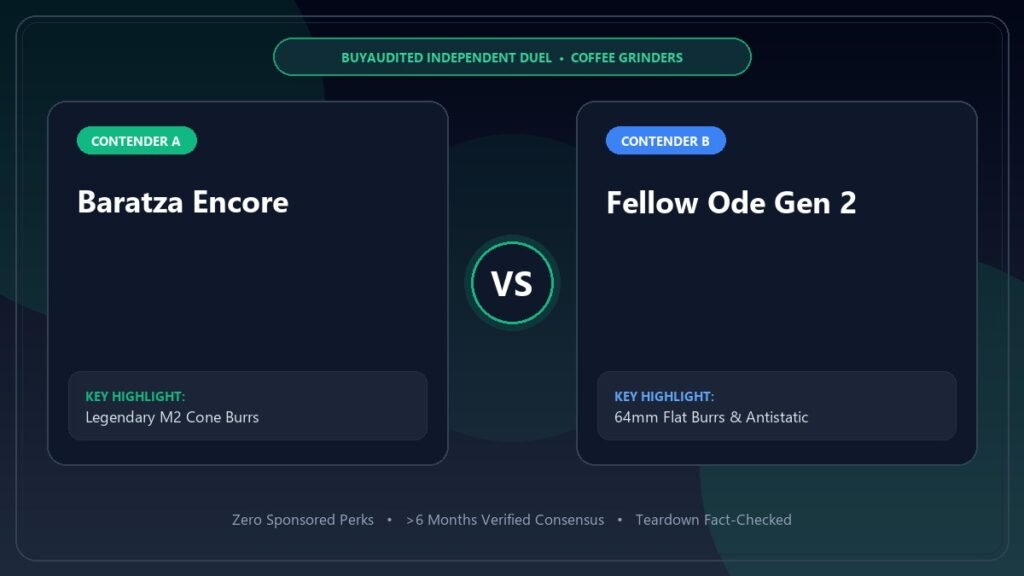 Baratza Encore vs Fellow Ode Gen 2 Technical Comparison Banner