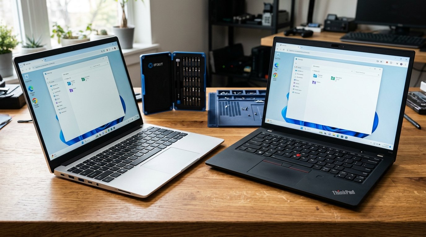 Framework Laptop 13 (Intel Core Ultra) vs Lenovo ThinkPad T14 Gen 5 Product Review Photography