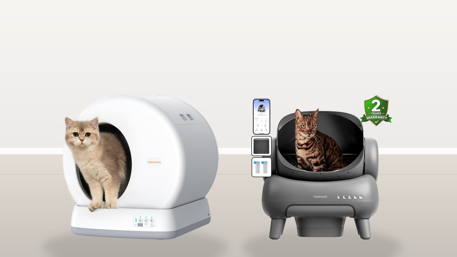 MeoWant Self-Cleaning Litter Box vs Neakasa M1 Product Review Photography
