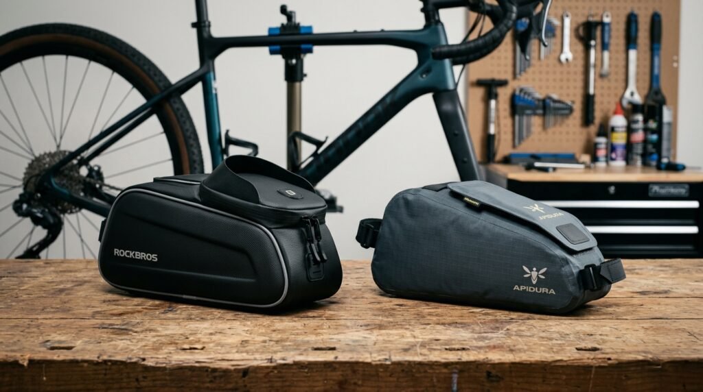 ROCKBROS Magnetic Top Tube Bag vs. Apidura Racing Top Tube Bag