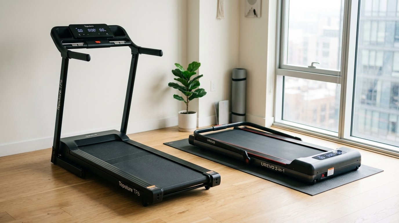 Toputure TP6 vs UREVO 2-in-1 Folding Treadmill Product Review Photography